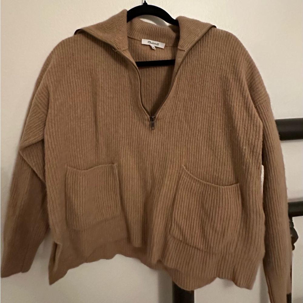 Madewell Ribbed Tan Cowl Neck Sweater